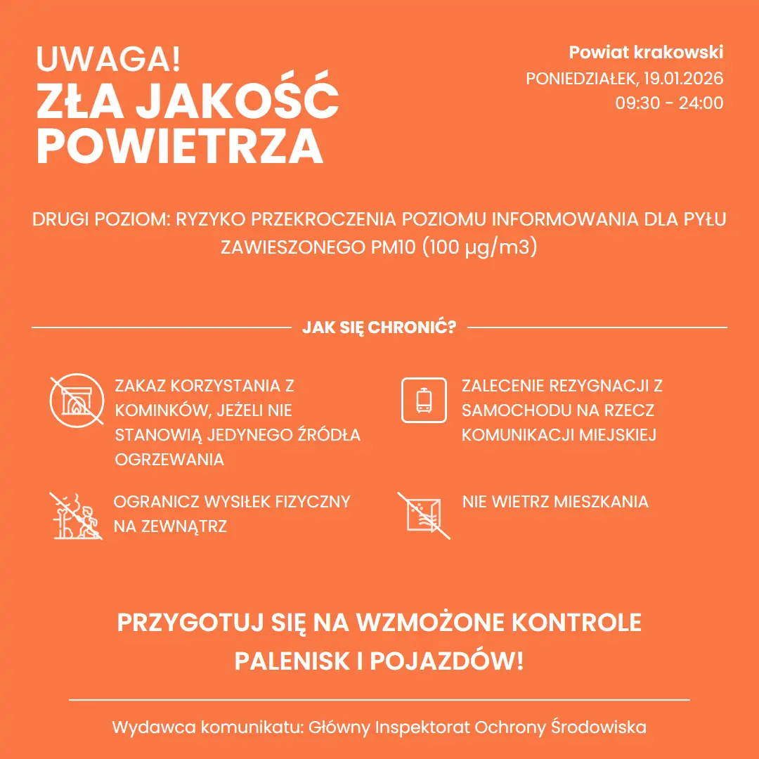 Komunikat o złym stanie jakości powietrza